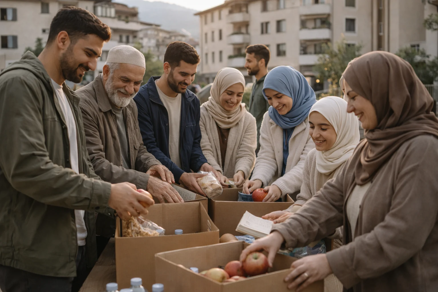 Volontari e famiglie della comunità durante un attività sociale a Bolzano